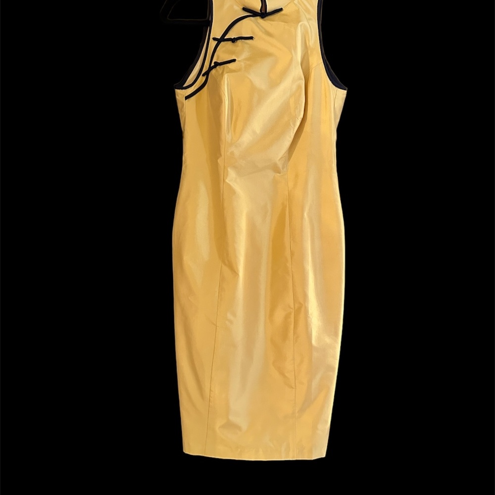 custom yellow mandarin collar asian inspired midi dress